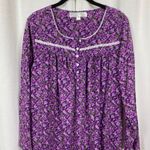 Eileen West Purple Floral Long Sleeve Short Nightgown Sz.L Size L Photo 1