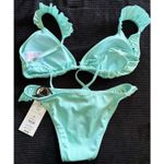No Boundaries No‎ Boundaries Turquoise Bikini Triangle Top (XL) Cheeky Bottom (Sm) Ruffle Tie Photo 3
