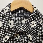 Vintage Stacy Ames 70s Daisy Floral Button Shirt Black White Funky Women sz ~Med Photo 2