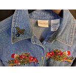 Bobbie Brooks Denim Embroidered‎ Floral Button Up Shirt Size Medium Blue Photo 3