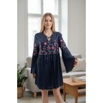 Embroidered Floral Navy Blue Bohemian Bell Sleeve Dress‎ Tunic Style Crown & Ivy Size L Photo 1