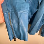 INC International Concepts Vegan Leather Draped Front Jacket Blue M Size M Photo 5
