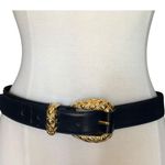 Cipriani Belt Glazed Cowhide On PVC Lining Black Gold Tone Buckle Size Large Photo 13