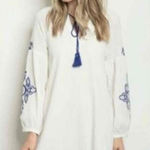 Honey Punch White Embroidered Long Sleeves Tassel Tie Tunic Dress Large Photo 0
