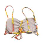 Aerie  Printed Ruched Bandeau Bikini Top Floral Beige Yellow Orange XXL Photo 1