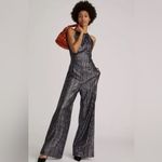 Anthropologie Maeve by  Disco Halter Wide Leg Metallic‎ Striped Jumpsuit Size 8 Photo 3