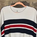Hollister Sweater Women's Small Striped Knit Crew Neck Cropped White Boxy Casual Photo 1