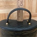 Vintage SISO Italy Black Quilted Leather Structured Oval Vanity Cosmetic Handbag Photo 9