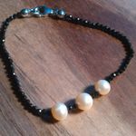 Thai Black Spinel and Peach Freshwater Pearl Sterling Silver Bracelet Photo 6