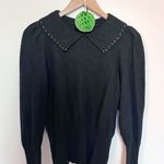 Vintage black sweater size Medium oversized collar puff shoulders pearl Photo 1