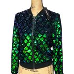 Allegra K Sequin Jacket Green Zip-Up Photo 1