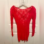 Victoria's Secret Victoria’s Secret long sleeve red semi sheer lace slip with crisscross back Photo 2