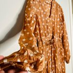 ByTiMo Women's Light Brown White Polka Dot Tie Waist Ruched Dress Size Medium Photo 6