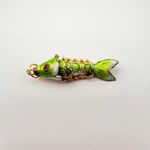 Vintage Green Enamel Cloisonne Articulated Gold Tone Koi Fish Pendant No Chain Photo 2