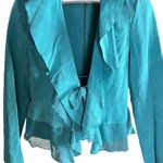 Dialogue  Turquoise Ruffle Leather Jacket Photo 3