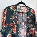 Knox Rose NWT Teal Floral Kimono Top Tassels Bohemian Flowy Feminine Resortwear Photo 1