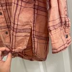 Free People Women’s  No Limits Linen Plaid Button Up Long Sleeve Shirt Coral Sz S Photo 5