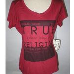 True Religion New Womens Designer Jeans Red Soft Tee Shirt Top Logo XL Crystals Photo 0