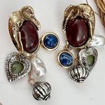 ZARA Elephant Dangle earrings Animal Pearl Gems Heart Charms Womens Jewelry Photo 0