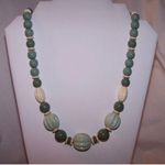 Amazing Vintage Beaded Necklace W Green & Cream Awesome Beads Photo 1