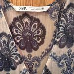 ZARA  Metallic Baroque Sheer Overlay Balloon Sleeve‎ Maxi Dress Blue Size Small Photo 8