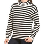 AQUA  Striped‎ Mock Neck Sweater Rhinestone Button Detail Long Sleeve L Photo 0