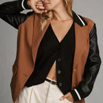 Avec Les Filles  Tan and Black Varsity Jacket size Small Photo 0