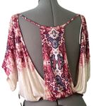 Free People Tea Combo Pink and Red Ruched 3/4 Sleeve boho top size med NWT Photo 1