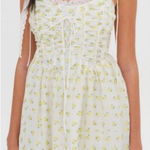 For Love & Lemons Kiela Mini Dress Floral Corset Lace Up White Yellow NEW Photo 0