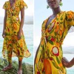 Farm Rio  size small fruit lovers Yellow Floral Maxi Dress dragon fruit tropical Photo 2