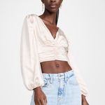 Endless Rose  Black Tie Satin Ruched Blouse Cream Women’s Size Large Photo 2