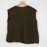 Olive Green Chunky Knit Sleeveless Vest Cardigan Pockets Buttons XL Photo 4