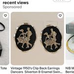 Unique Vintage Vintage Square Dance 1950’s Jewelry, Western, Silver, Black, Clip On Earrings & Pendant Photo 3