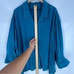 Tianello TENCEL Plus Sized Aida Blouse Button Front Garment Dyed Teal Size 2X Blue Photo 1
