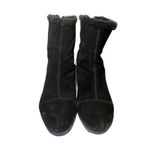 Aerosoles  Women's Sz 11 Suede Mid Calf Boots Black Wedge Faux Fur Lined Zip Back Photo 2