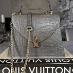 Borse In Pelle Gray Croc Embossed Leather Top Handle Chain Bag Made in Italy Photo 0