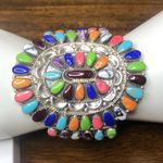 Sterling Silver Petit Point Gemstone and Handcrafted Native American Navajo Cuff Photo 2