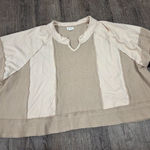 POL  Pieced Split Neck Oversized Top Beige Cream Multi Boxy Sweatshirt Large Photo 0