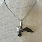 Vintage Pewter Flying Bird pendant Necklace Silver Photo 0