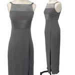 Vintage 90s Column Gown Sleeveless Square Neckline Maxi Slinky Silver Gray XS Photo 1