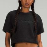 Lululemon Black Textured Fleece Embroidered Logo Cropped Tee/Top Size 4 Photo 0