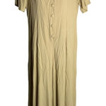 Buttons Vintage Wide Leg Cropped Jumpsuit L Beige  V Neck Short Sleeve Tie Waist Photo 0