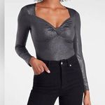 EXPRESS Body Contour Black Metallic Glitter Twist Front Long Sleeve Bodysuit Photo 0