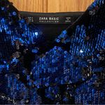 ZARA  Juliette Strappy Blue Sequin on Black Velvet Tank Top Camisole‎ Size Small Photo 11