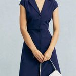 RIHOAS The Navy V Neck Button Cap Sleeve Midi Dress Blue Size L Photo 3