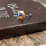 Cute 1960s Colorful Floral Cabochon Stainless Steel Ring Red Photo 1