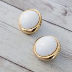 Vintage Clip On Earrings Large White with Gold Tone Photo 3