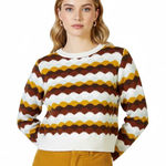 Molly green  Cropped Zig Zag Sweater Womens S Brown Retro Indie 70s Preppy Photo 0