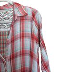 Soft Surroundings Top Womens Medium Multicolor Plaid Gauze Crinkle Blouse Photo 2