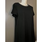 SO  T-Shirt Dress Women’s Large Black Ribbed Knit Stripe Neck Short Sleeve Mini Photo 3